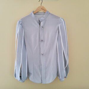 NWOT Silver Metallic Blouse Puffy Sleeves Size 4-6.
